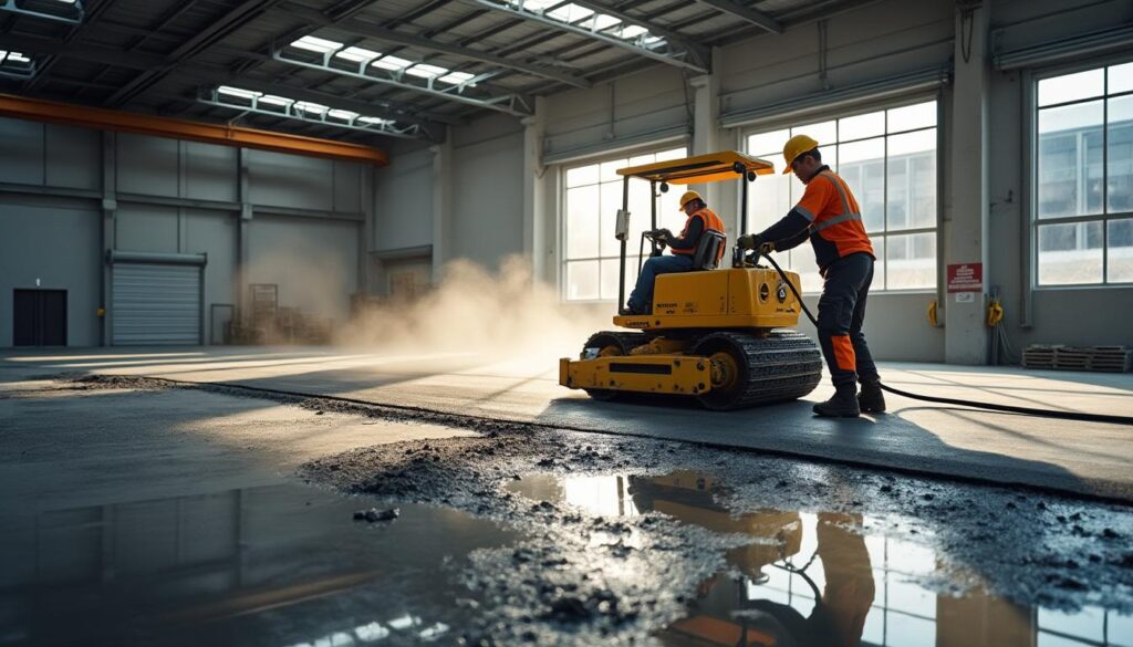 Les étapes du débitumage sur un dallage d’entrepôt en logistique et manutention